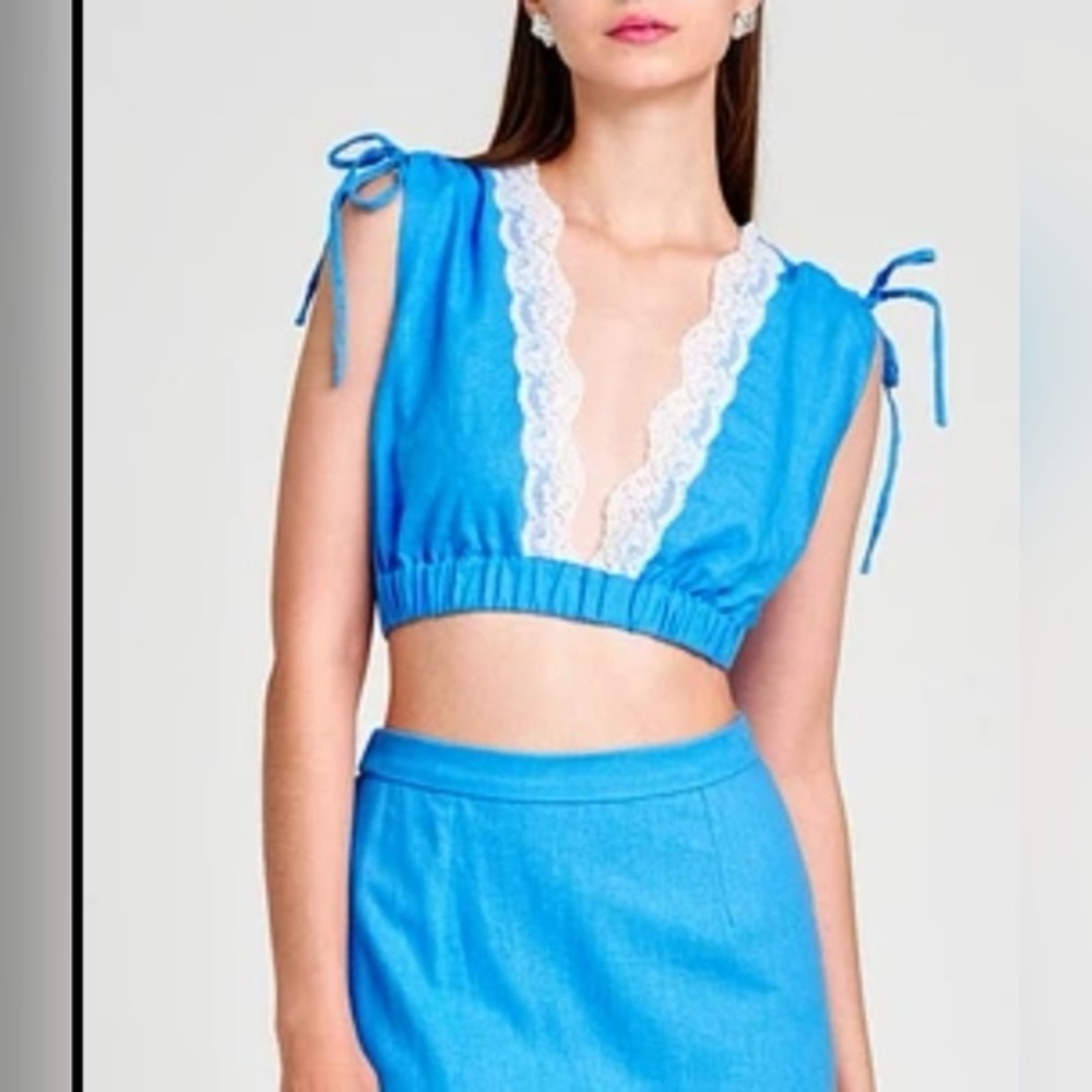 Wayf Blue and White Lace Skirt Set - Picture 2 of 7